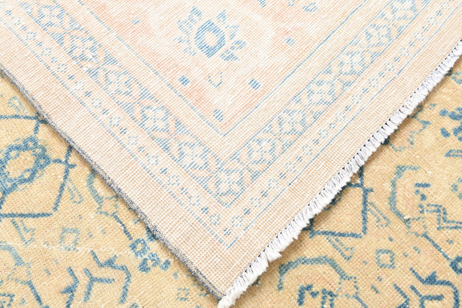 10x13 Vintage Turkish Rug, Beige Blue Floral Rug, Handwoven Wool Rug, Large Vintage Area Rug