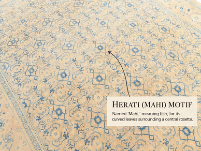 10x13 Vintage Turkish Rug, Beige Blue Floral Rug, Handwoven Wool Rug, Large Vintage Area Rug