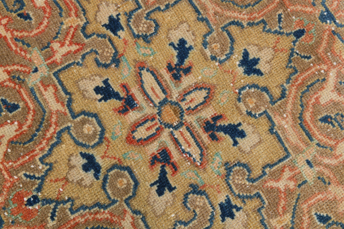 10x13 Vintage Turkish Rug, Terracotta Floral Rug, Sand Beige Wool Rug, Large Vintage Area Rug