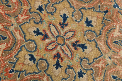 10x13 Vintage Turkish Rug, Terracotta Floral Rug, Sand Beige Wool Rug, Large Vintage Area Rug