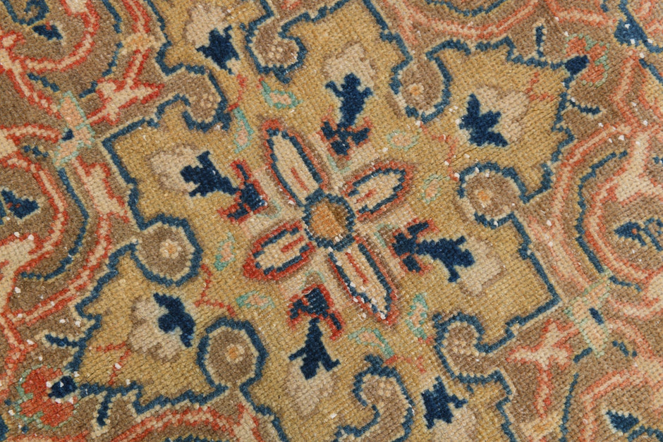 10x13 Vintage Turkish Rug, Terracotta Floral Rug, Sand Beige Wool Rug, Large Vintage Area Rug