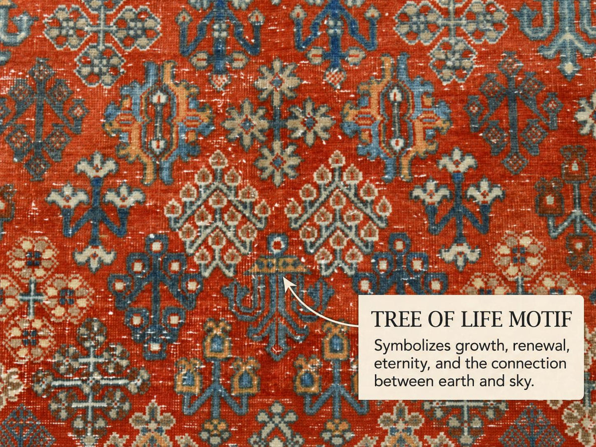9x13 Vintage Turkish Rug, Brick Red Floral Rug, Deep Indigo Wool Rug, Large Vintage Silverwash Area Rug