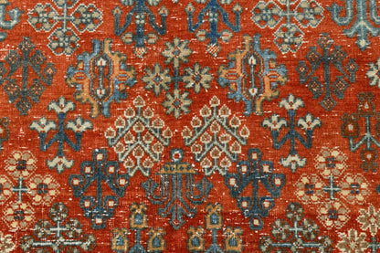9x13 Vintage Turkish Rug, Brick Red Floral Rug, Deep Indigo Wool Rug, Large Vintage Silverwash Area Rug