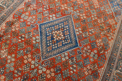 9x13 Vintage Turkish Rug, Brick Red Floral Rug, Deep Indigo Wool Rug, Large Vintage Silverwash Area Rug