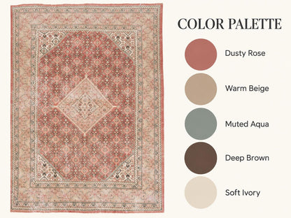 9x13 Vintage Turkish Rug, Dusty Rose Silverwash Rug, Soft Ivory Wool Rug, Large Vintage Area Rug