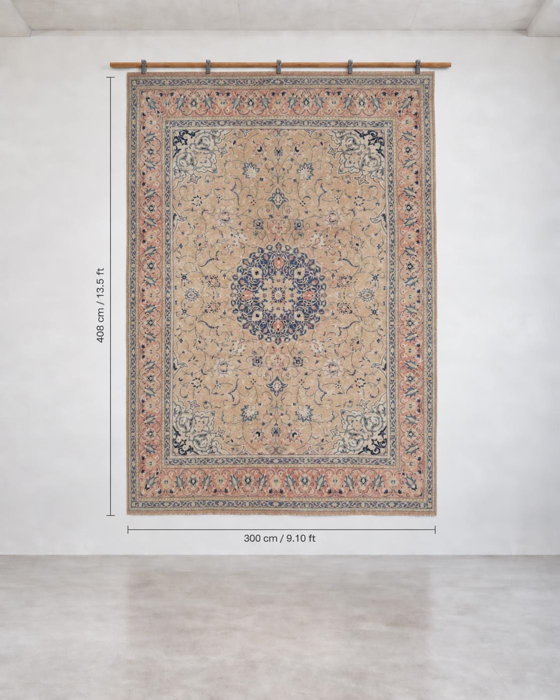 10x13 Vintage Turkish Rug, Antique Beige Floral Rug, Faded Rose Silverwash Rug, Large Vintage Wool Area Rug