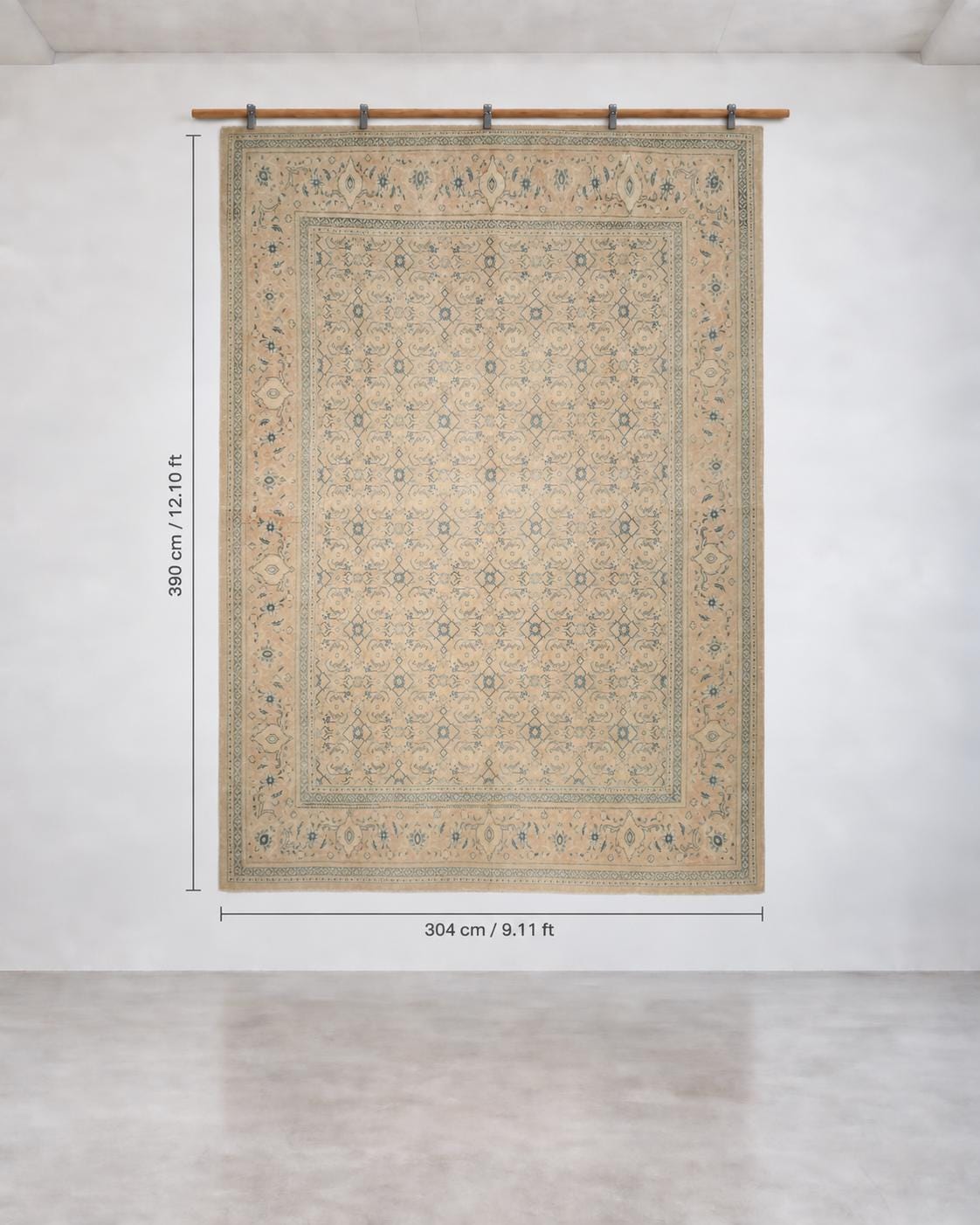10x13 Vintage Turkish Rug, Beige Blue Floral Rug, Handwoven Wool Rug, Large Vintage Area Rug