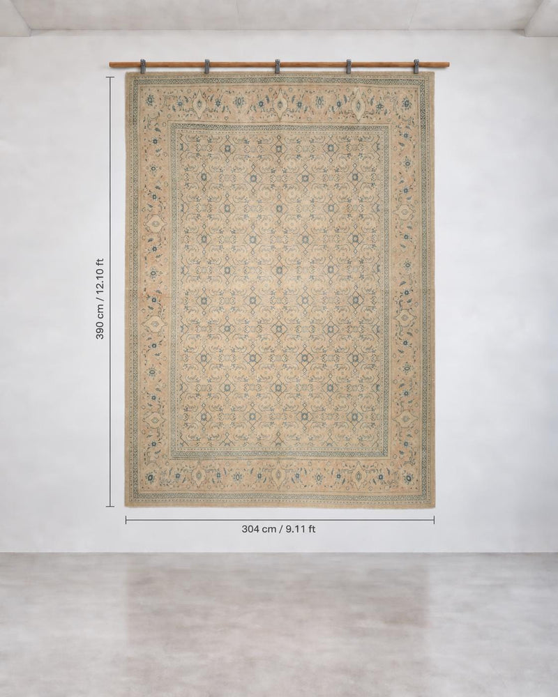 10x13 Vintage Turkish Rug, Beige Blue Floral Rug, Handwoven Wool Rug, Large Vintage Area Rug