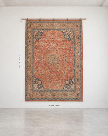 10x13 Vintage Turkish Rug, Terracotta Floral Rug, Sand Beige Wool Rug, Large Vintage Area Rug