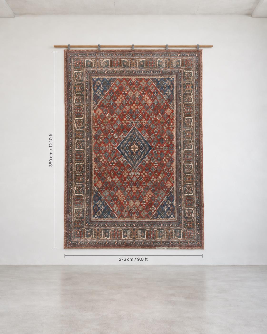 9x13 Vintage Turkish Rug, Brick Red Floral Rug, Deep Indigo Wool Rug, Large Vintage Silverwash Area Rug