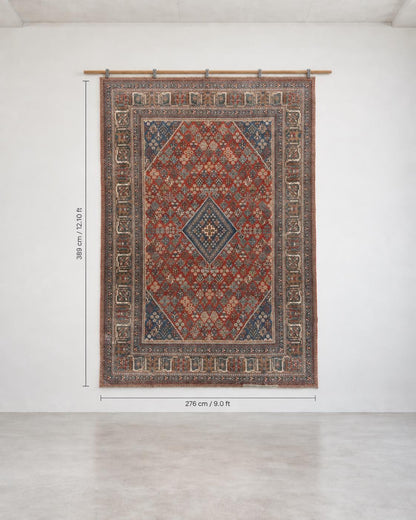 9x13 Vintage Turkish Rug, Brick Red Floral Rug, Deep Indigo Wool Rug, Large Vintage Silverwash Area Rug