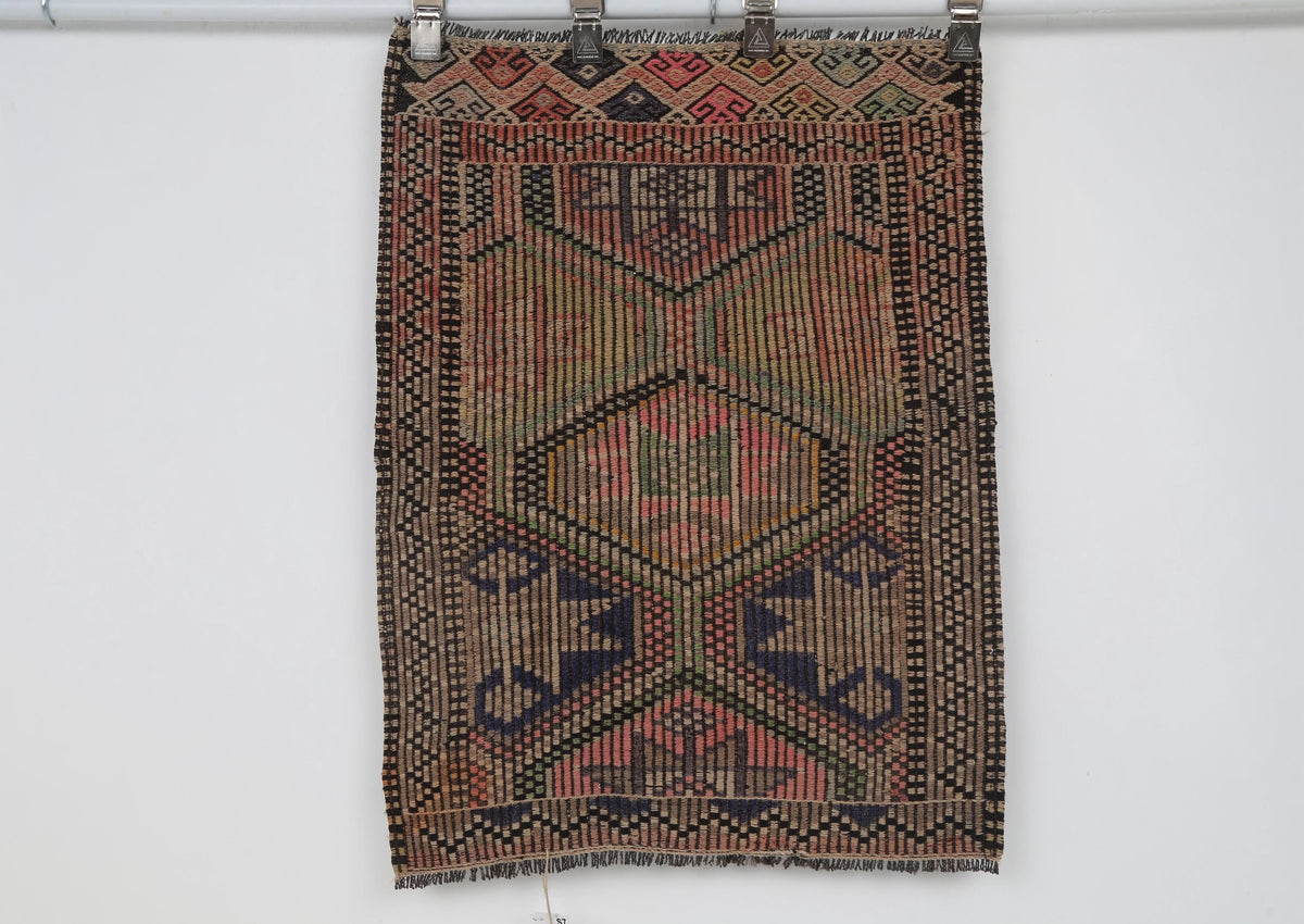 2x3 Vintage Turkish Tapestry Rug, Handmade Flatweave Wall Hanging, Vintage Kilim Textile Wall Art, Wool Tapestry