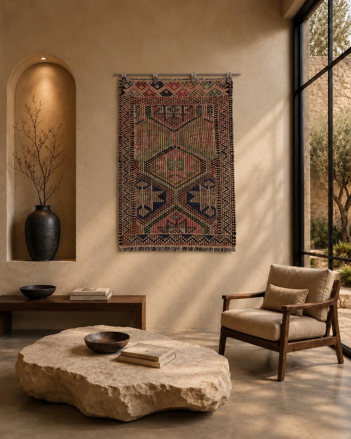 2x3 Vintage Turkish Tapestry Rug, Handmade Flatweave Wall Hanging, Vintage Kilim Textile Wall Art, Wool Tapestry
