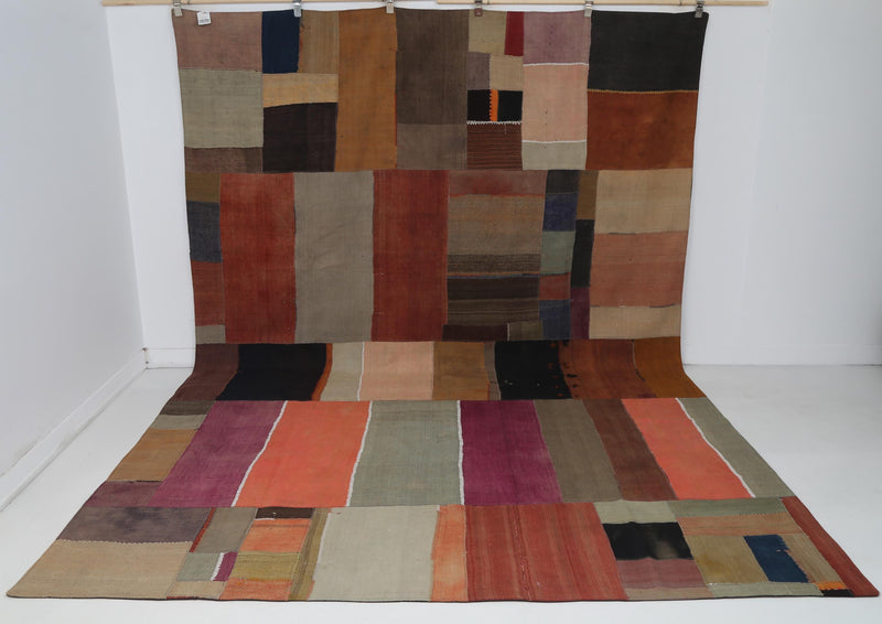 8x12 Vintage Turkish Patchwork Kilim Rug, Multicolor Kilim Curtain, Handwoven Wool Cotton Rug, Large Rustic Area Rug