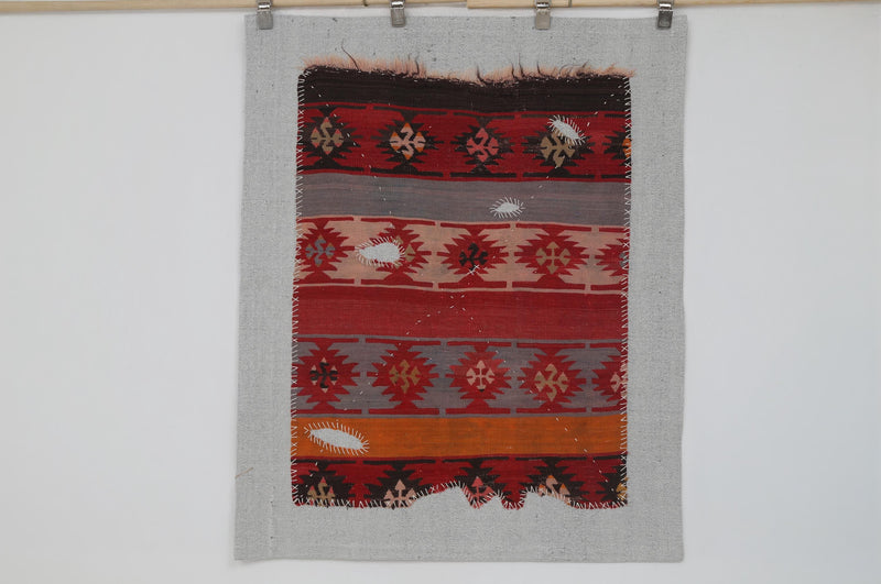 3x4 Vintage Turkish Tapestry Rug, Wool Kilim Wall Hanging, Geometric Textile Wall Art, Hand Stitched Fiber Decor