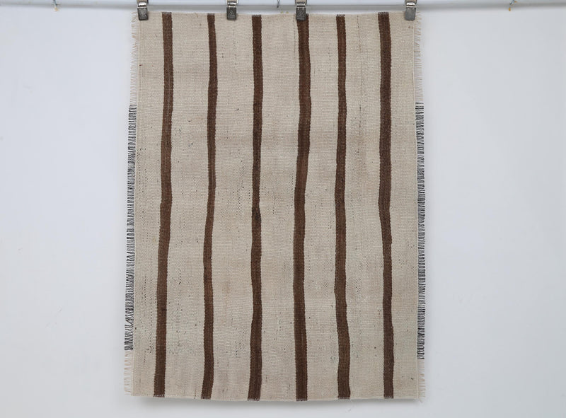 Vintage Turkish Kilim Tapestry Rug, Striped Minimalist (2'11" x 4'1")