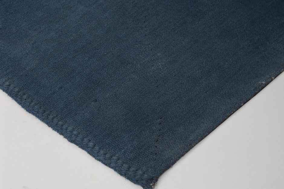 3x8 Vintage Turkish Hemp Rug, Turquoise Hemp Runner, Solid Blue Vintage Rug, Handmade Turkish Runner Rug