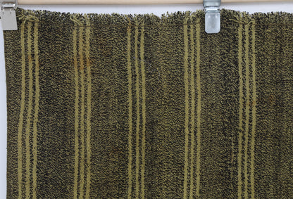 6x7 Vintage Turkish Flatweave Rug, Mustard Brown Striped Rug, Handwoven Wool Cotton Kilim, Vintage Area Rug
