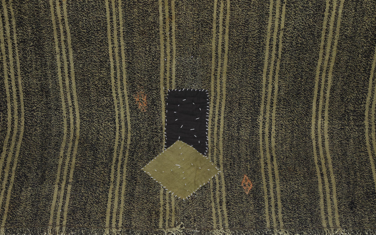 6x7 Vintage Turkish Flatweave Rug, Mustard Brown Striped Rug, Handwoven Wool Cotton Kilim, Vintage Area Rug