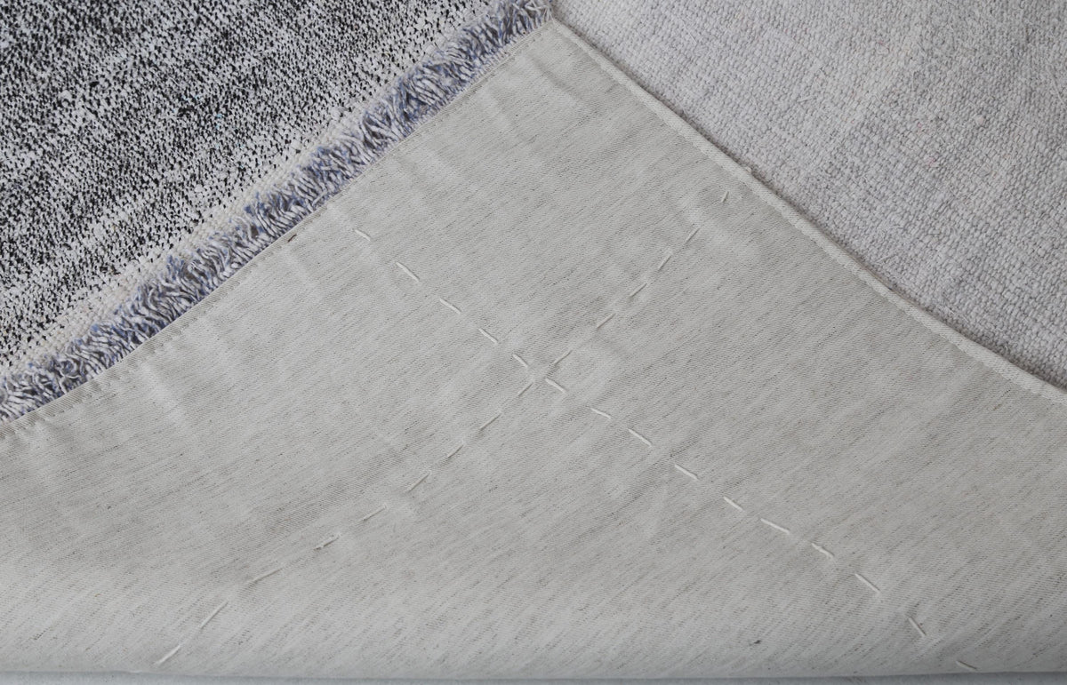 6x8 Vintage Turkish Hemp Rug, White Black Striped Rug, Handwoven Hemp Wool Rug, Minimalist Vintage Area Rug