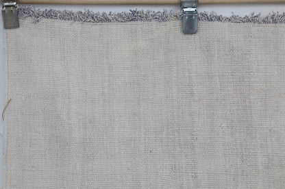 6x8 Vintage Turkish Hemp Rug, White Black Striped Rug, Handwoven Hemp Wool Rug, Minimalist Vintage Area Rug