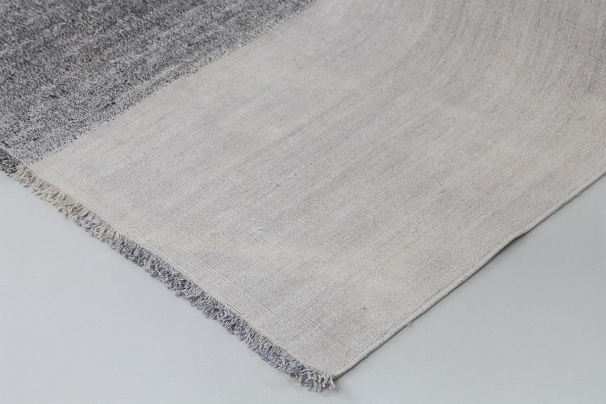 6x8 Vintage Turkish Hemp Rug, White Black Striped Rug, Handwoven Hemp Wool Rug, Minimalist Vintage Area Rug