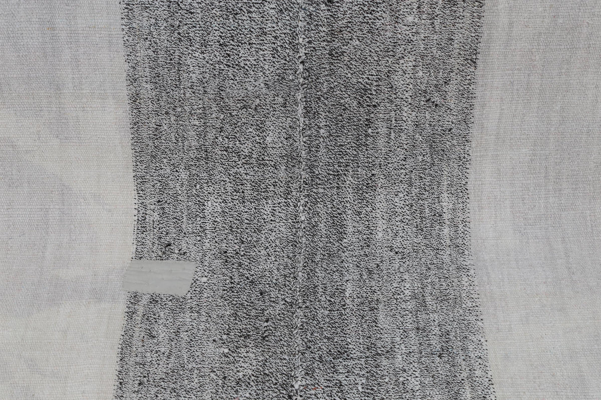 6x8 Vintage Turkish Hemp Rug, White Black Striped Rug, Handwoven Hemp Wool Rug, Minimalist Vintage Area Rug