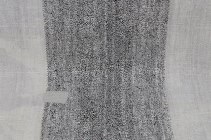 6x8 Vintage Turkish Hemp Rug, White Black Striped Rug, Handwoven Hemp Wool Rug, Minimalist Vintage Area Rug