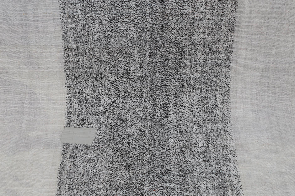 6x8 Vintage Turkish Hemp Rug, White Black Striped Rug, Handwoven Hemp Wool Rug, Minimalist Vintage Area Rug