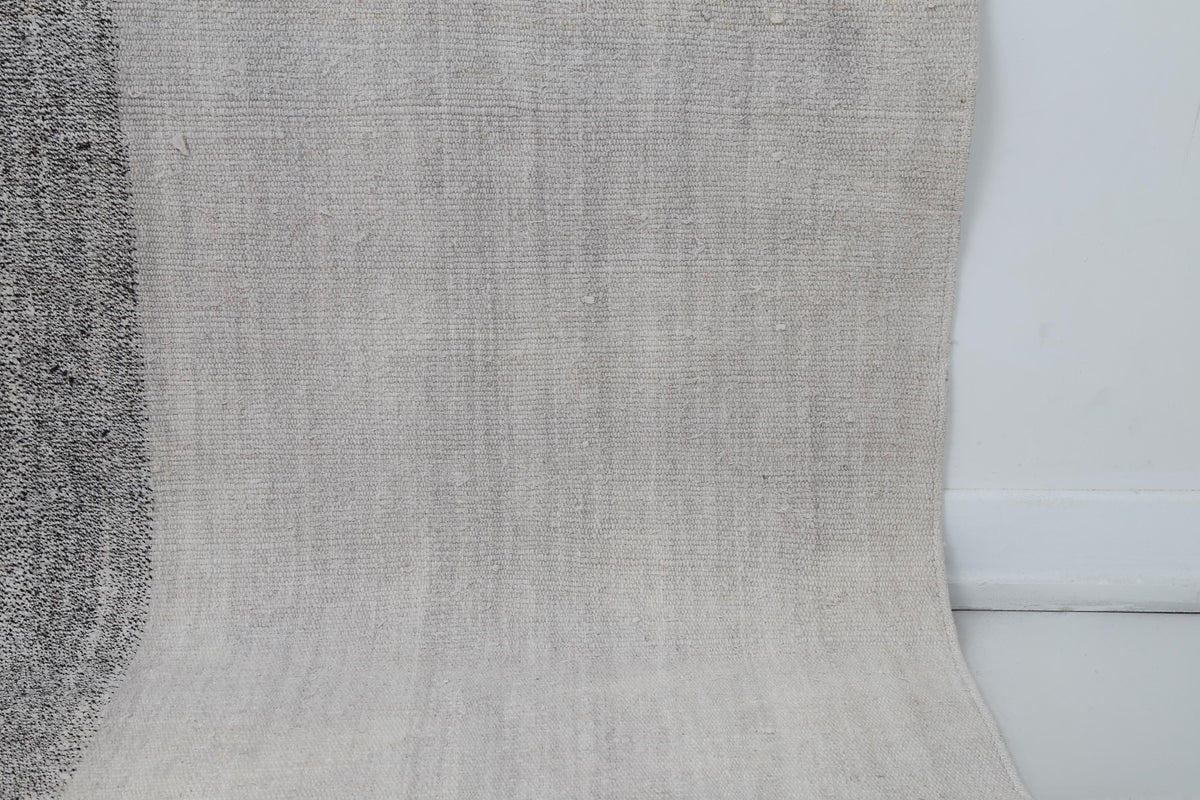 6x8 Vintage Turkish Hemp Rug, White Black Striped Rug, Handwoven Hemp Wool Rug, Minimalist Vintage Area Rug