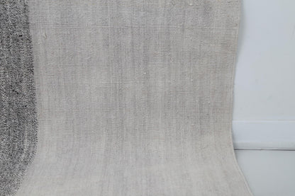 6x8 Vintage Turkish Hemp Rug, White Black Striped Rug, Handwoven Hemp Wool Rug, Minimalist Vintage Area Rug