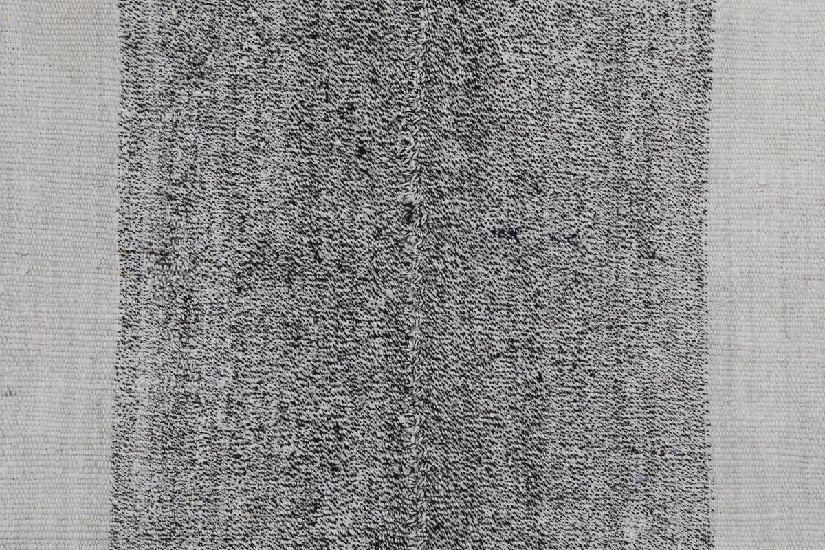6x8 Vintage Turkish Hemp Rug, White Black Striped Rug, Handwoven Hemp Wool Rug, Minimalist Vintage Area Rug