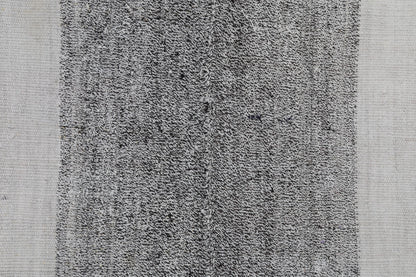 6x8 Vintage Turkish Hemp Rug, White Black Striped Rug, Handwoven Hemp Wool Rug, Minimalist Vintage Area Rug
