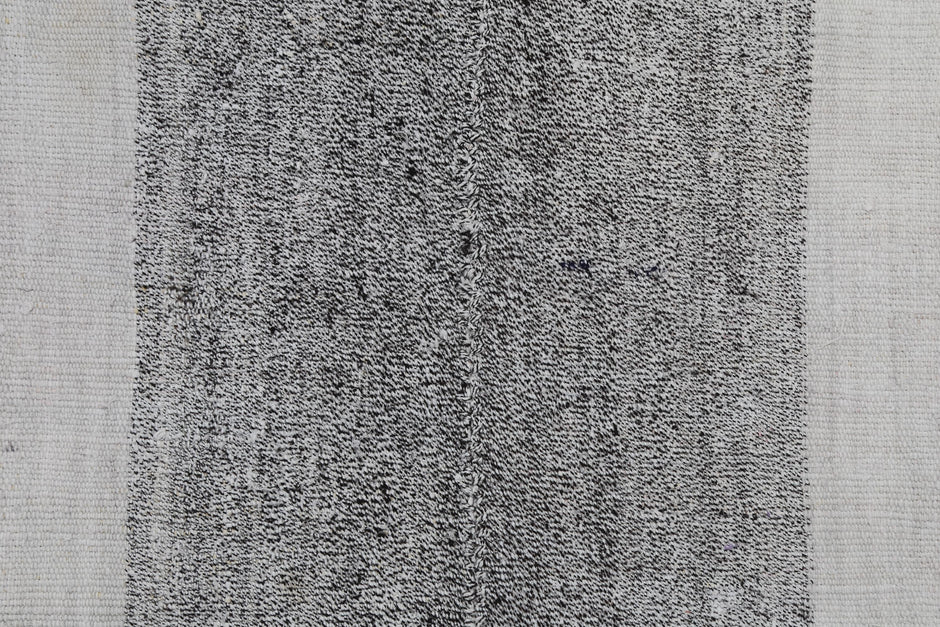 6x8 Vintage Turkish Hemp Rug, White Black Striped Rug, Handwoven Hemp Wool Rug, Minimalist Vintage Area Rug