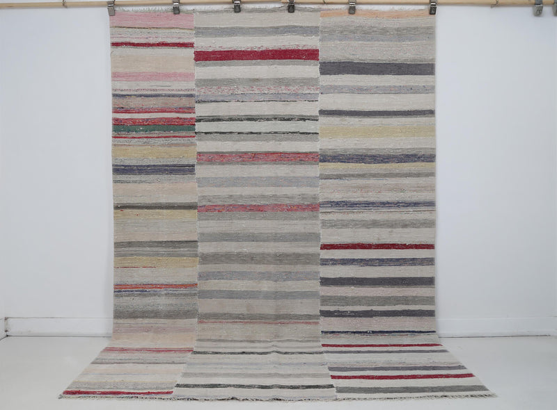 6x8 Vintage Turkish Kilim Rug, Multicolor Striped Kilim Caput, Handwoven Wool Cotton Rug, Rustic Flatweave Area Rug