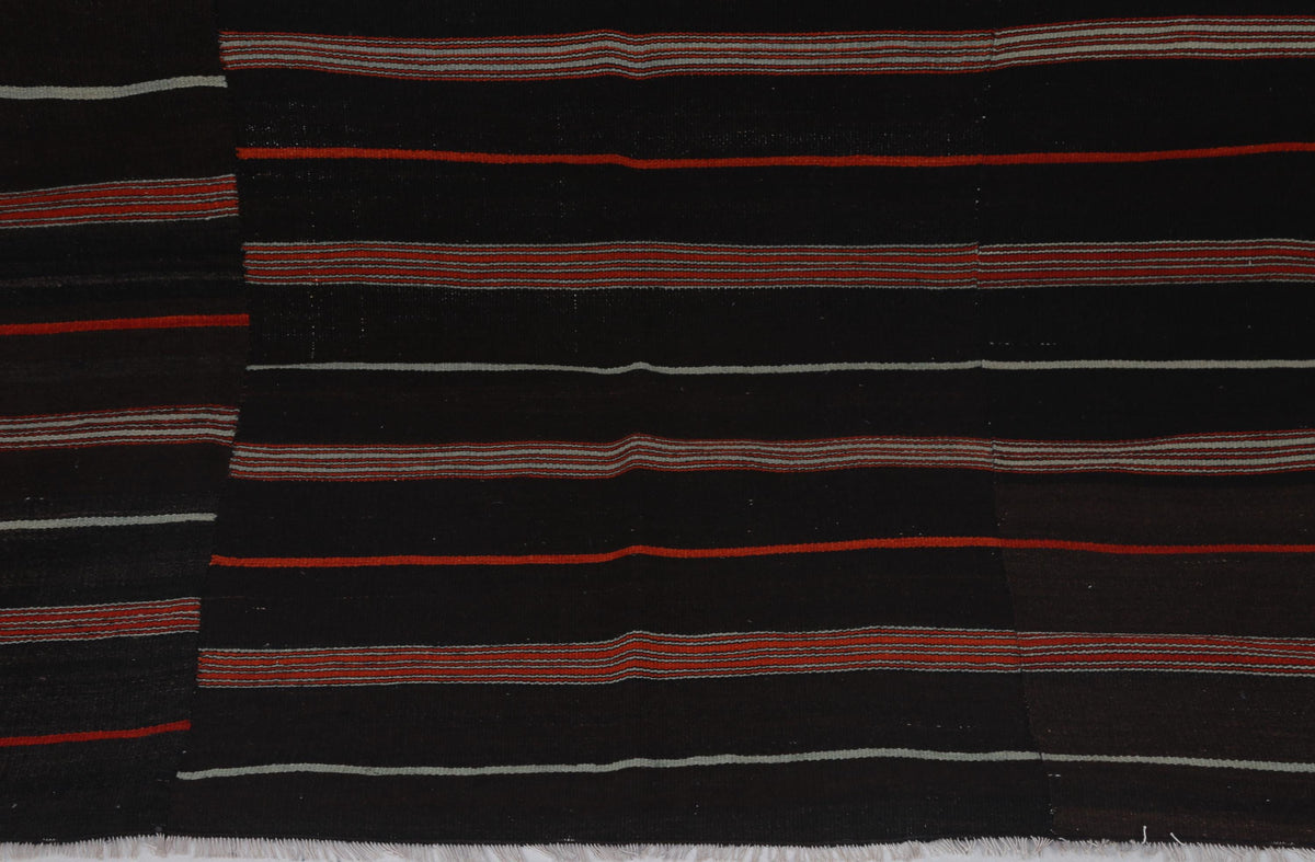 5x7 Vintage Turkish Kilim Rug, Black Red Striped Kilim, Handwoven Wool Cotton Rug, Vintage Flatweave Area Rug