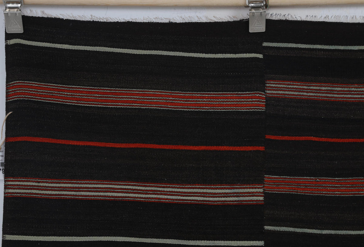 5x7 Vintage Turkish Kilim Rug, Black Red Striped Kilim, Handwoven Wool Cotton Rug, Vintage Flatweave Area Rug