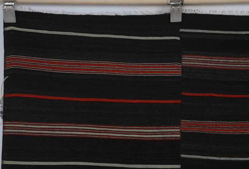 5x7 Vintage Turkish Kilim Rug, Black Red Striped Kilim, Handwoven Wool Cotton Rug, Vintage Flatweave Area Rug