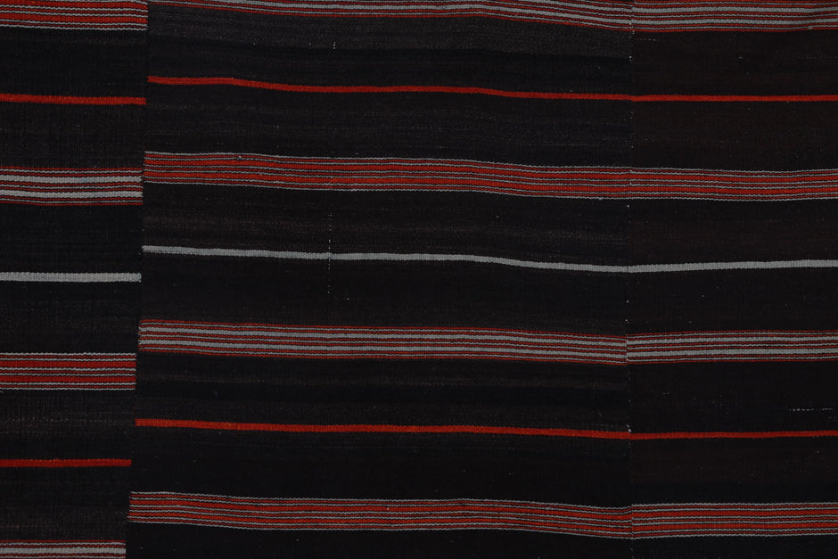 5x7 Vintage Turkish Kilim Rug, Black Red Striped Kilim, Handwoven Wool Cotton Rug, Vintage Flatweave Area Rug