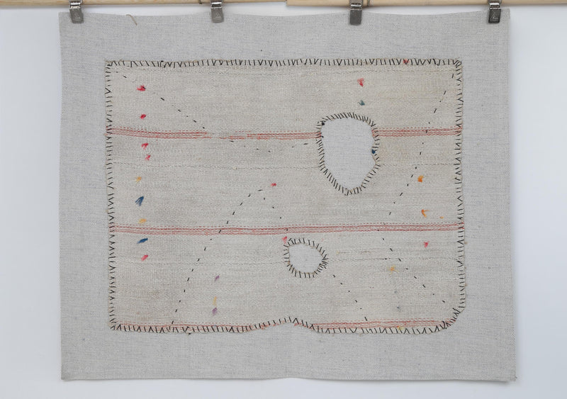 3x4 Vintage Turkish Tapestry Rug, Wool Textile Wall Hanging, Hand Stitched Fiber Wall Art, Minimal Woven Wall Decor