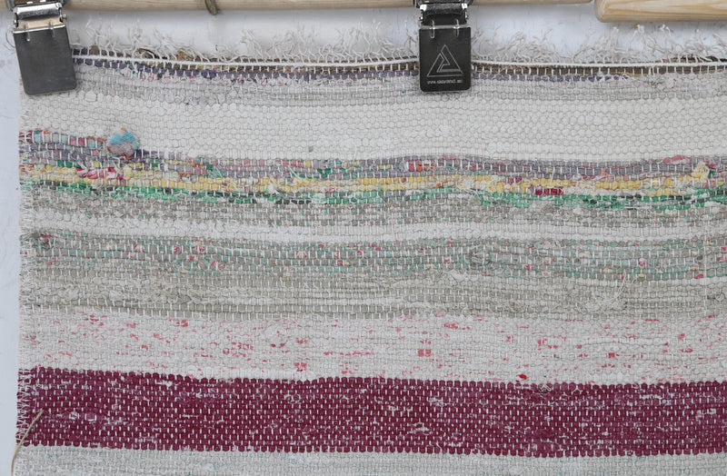 Vintage Turkish Wool Cotton Kilim Runner Rug, Multicolor Striped (3x6)