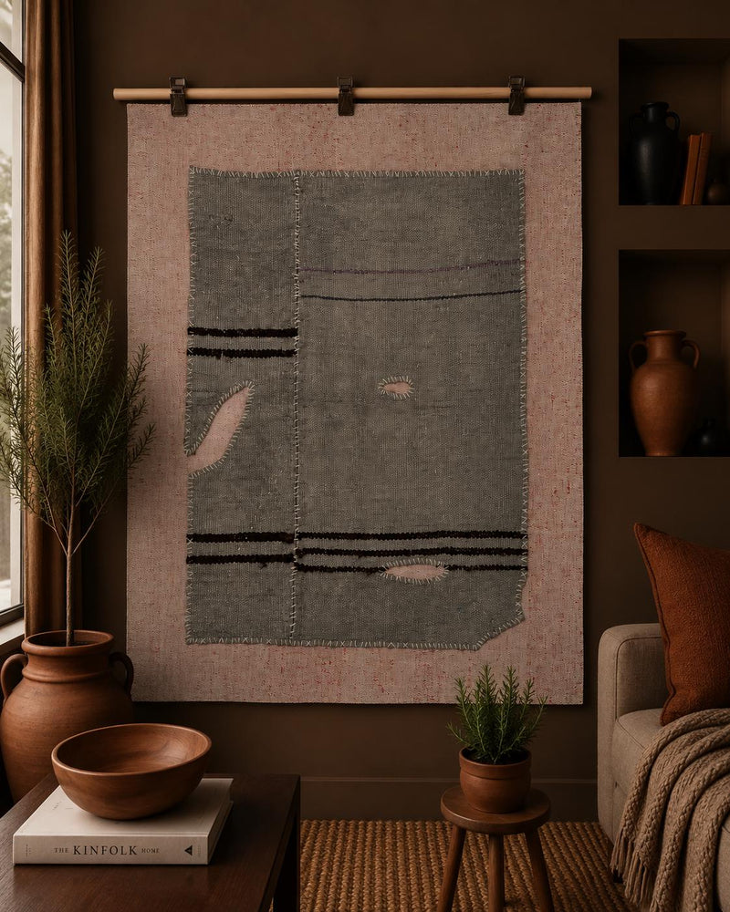 Vintage Turkish Kilim Tapestry Rug, Gray Solid Wall Hanging (3'5" x 4'3") - photo 1 of 6