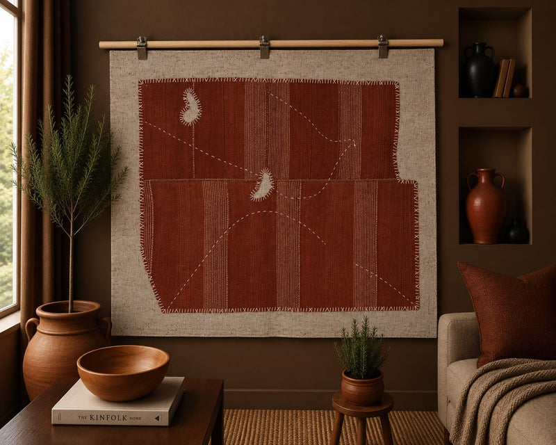 Vintage Turkish Kilim Tapestry Rug, Rust Red Solid Wall Hanging (3'5" x 4'3") - photo 1 of 8