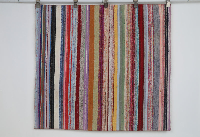 Vintage Turkish Kilim Tapestry Rug, Striped (3'8" x 3'11")