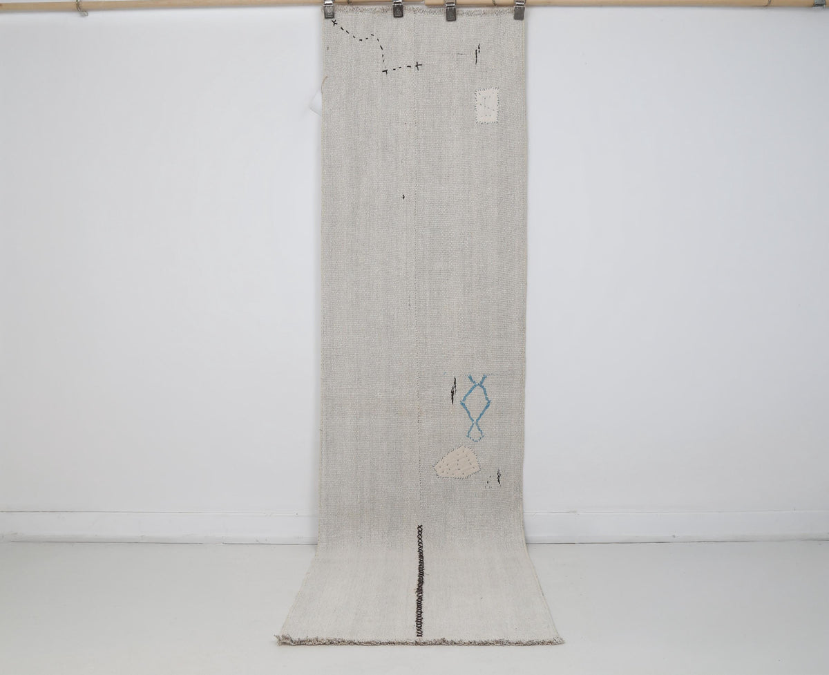 2x8 Vintage Turkish Hemp Runner Rug, White Handwoven Hemp Kilim, Minimal Rustic Flatweave Hallway Rug