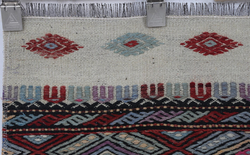 Vintage Turkish Wool Cotton Kilim Rug, Multicolor Brown Geometric (2x5)