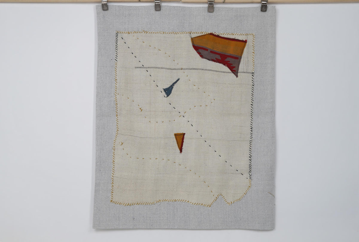 3x4 Vintage Turkish Tapestry Rug, Wool Textile Wall Hanging, Hand Stitched Fiber Wall Art, Minimal Woven Tapestry