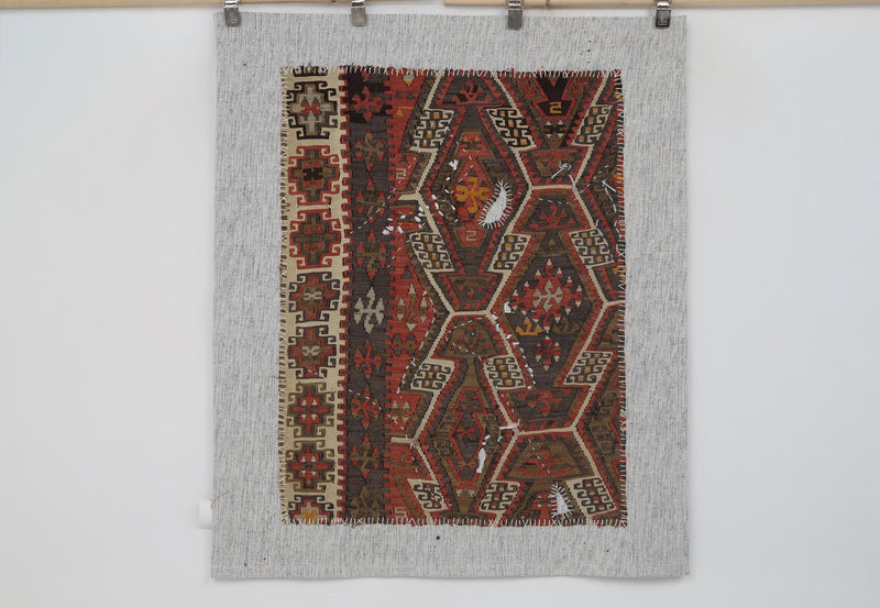 3x4 Vintage Turkish Tapestry Rug, Multicolor Wool Wall Hanging, Geometric Textile Wall Art, Hand Stitched Woven Tapestry
