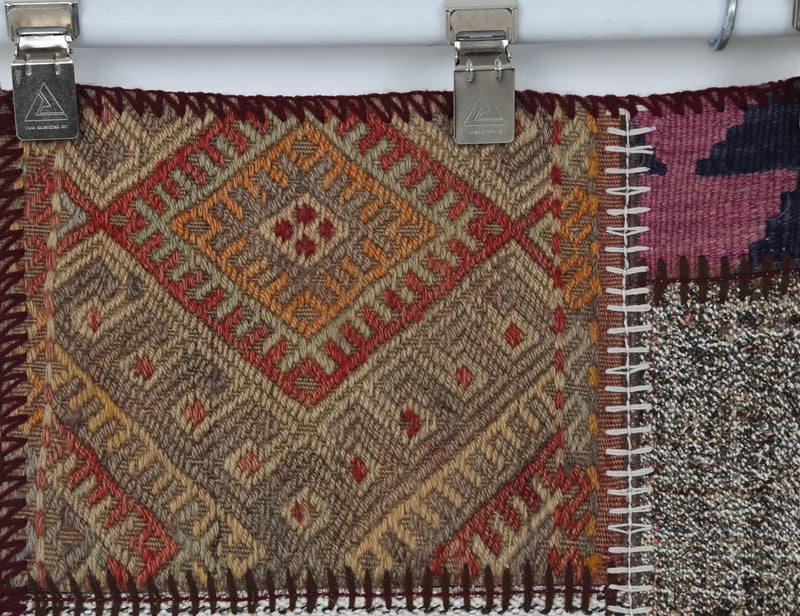 Vintage Turkish Kilim Runner Rug, Magenta Pink Patchwork (2'2" x 6'2")