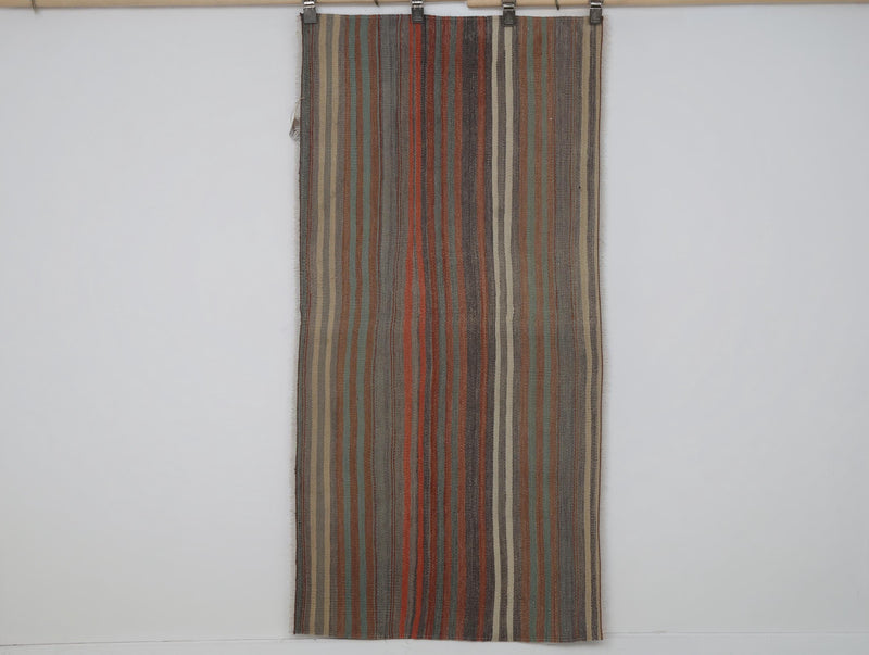 3x5 Vintage Turkish Kilim Rug, Multicolor Striped Wool Flatweave, Vintage Runner Rug